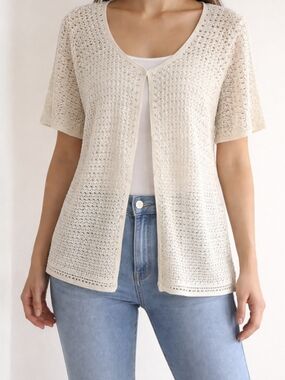 JC Collection Lacy Knit Cardigan Women's Large Cottage Core